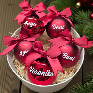 Piros 8cm üveggömb névvel feliratozva - Meska.hu