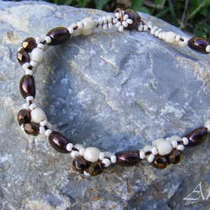 Bronz korong és virág - bézs, bronz gyöngy szett - ékszer - ékszerszett - Meska.hu