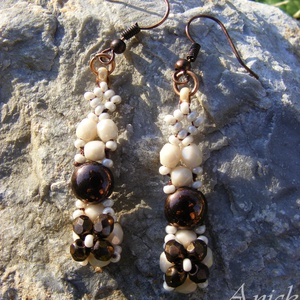 Bronz korong és virág - bézs, bronz gyöngy szett - ékszer - ékszerszett - Meska.hu