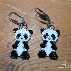 Panda gyöngy fülbevaló - ékszer - fülbevaló - lógó fülbevaló - Meska.hu