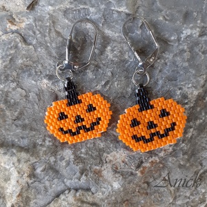 Töklámpás - vidám gyöngyfülbevaló Halloween-ra, Halloween, Halloweeni ékszerek, Gyöngyfűzés, gyöngyhímzés, Meska