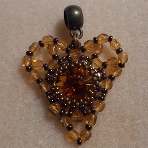 Kristályszív - topáz, bronz szív medál, Ékszer, Nyaklánc, Medál, Gyöngyfűzés, gyöngyhímzés, MESKA