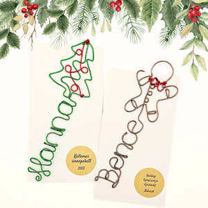 Névre szóló karácsonyi könyvjelzők drótból + díszcsomagolás - karácsonyfa, mézi -  ajándékötlet karácsonyra könyv mellé - könyv & zene - könyvjelző - Meska.hu