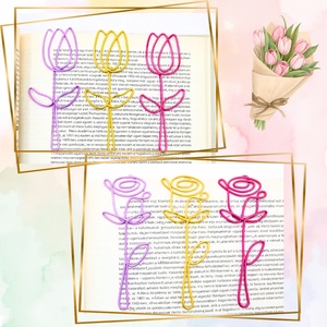 Színes, virágos könyvjelzők drótból - hölgyeknek, kislányoknak, ovisoknak- Nőnapra szeretettel - Tulipán, rózsa, lóhere, Könyv & Zene, Könyvjelző, Mindenmás, MESKA