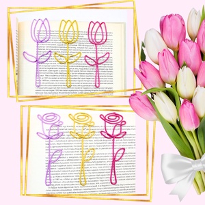 Színes, virágos könyvjelzők drótból - hölgyeknek, kislányoknak, ovisoknak- Nőnapra szeretettel - Tulipán, rózsa - Meska.hu