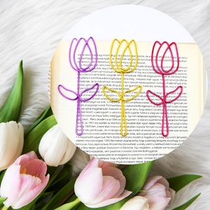 Színes, virágos könyvjelzők drótból - hölgyeknek, kislányoknak, ovisoknak- Nőnapra szeretettel - Tulipán, rózsa - könyv & zene - könyvjelző - Meska.hu