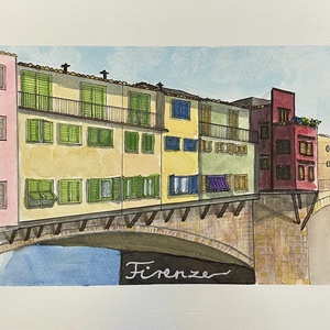 Olaszország, Firenzei híd, Művészet, Festmény, Akvarell, Festészet, MESKA