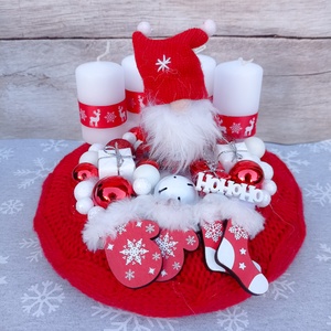 Manós adventi koszorú piros kötött alapon - Meska.hu