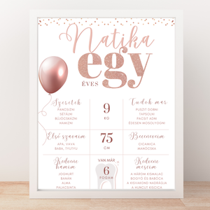 Elegáns stílusú szülinapi plakát, születésnapi poszter lányoknak, rózsaarany színű, lufis - digitális termék - otthon & életmód - babaszoba, gyerekszoba - babaszoba dekoráció - Meska.hu