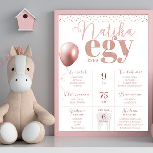 Elegáns stílusú szülinapi plakát, születésnapi poszter lányoknak, rózsaarany színű, lufis - digitális termék - otthon & életmód - babaszoba, gyerekszoba - babaszoba dekoráció - Meska.hu