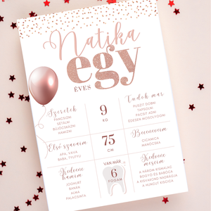 Elegáns stílusú szülinapi plakát, születésnapi poszter lányoknak, rózsaarany színű, lufis - digitális termék - otthon & életmód - babaszoba, gyerekszoba - babaszoba dekoráció - Meska.hu