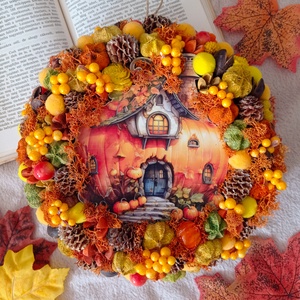 Őszi kopogtató, őszi ajtódísz, őszi dekoráció, őszi színek, tökös dekoráció, Halloween dekoráció - Meska.hu