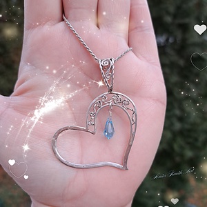 Ezüst szív Swarovski cseppel - kék - ékszer - nyaklánc - medál - Meska.hu