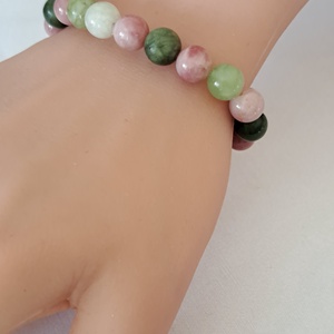 Rózsaszín opál, zöld jáde és zöld szerpentin jáde karkötő   - ékszer - karkötő - ásványkarkötő - Meska.hu