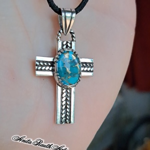 Türkizköves kereszt dupla csavarral, Ékszer, Nyaklánc, Medál, Ékszerkészítés, Ötvös, MESKA