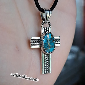 Türkizköves kereszt dupla csavarral - ékszer - nyaklánc - medál - Meska.hu