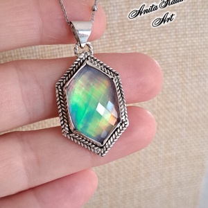 Aurora opál medál fonott díszítéssel - ékszer - nyaklánc - medál - Meska.hu
