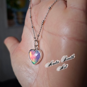 Aurora opál szív medál  - ékszer - nyaklánc - medál - Meska.hu