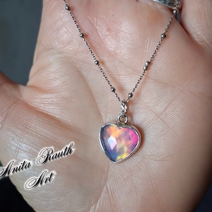 Aurora opál szív medál , Ékszer, Nyaklánc, Medál, Ékszerkészítés, Ötvös, MESKA