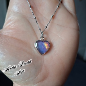 Aurora opál szív medál  - ékszer - nyaklánc - medál - Meska.hu