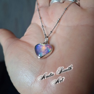 Aurora opál szív medál  - ékszer - nyaklánc - medál - Meska.hu