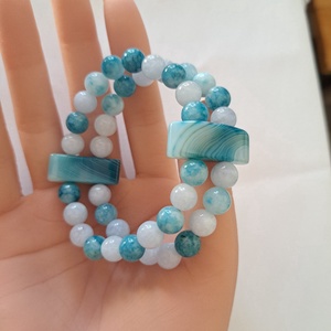 Larimar és Akvamarin kartötő Achát pillérekkel - ékszer - karkötő - ásványkarkötő - Meska.hu