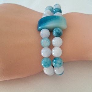 Larimar és Akvamarin kartötő Achát pillérekkel - ékszer - karkötő - ásványkarkötő - Meska.hu