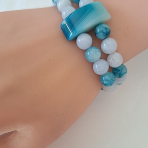 Larimar és Akvamarin kartötő Achát pillérekkel - ékszer - karkötő - ásványkarkötő - Meska.hu