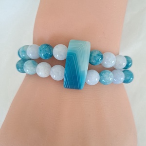 Larimar és Akvamarin kartötő Achát pillérekkel, Ékszer, Karkötő, Ásványkarkötő, Ékszerkészítés, MESKA