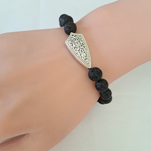 Lávaköves karkötő fémdísszel, Ékszer, Karkötő, Ásványkarkötő, Ékszerkészítés, MESKA