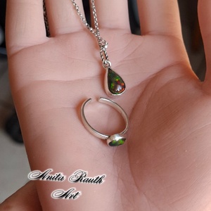 Feketeopál szett (medál és gyűrű) - ékszer - nyaklánc - medál - Meska.hu