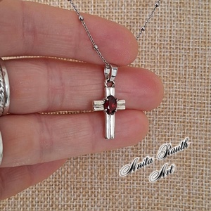 Gránát köves kereszt  - ékszer - nyaklánc - medál - Meska.hu