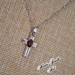 Gránát köves kereszt  - ékszer - nyaklánc - medál - Meska.hu