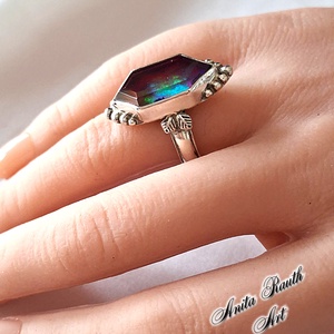 Aurora opál sterling ezüstben - ékszer - gyűrű - statement gyűrű - Meska.hu