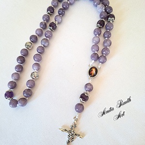 Rózsafüzér leopoldit és ametiszt gyöngyökkel - Meska.hu