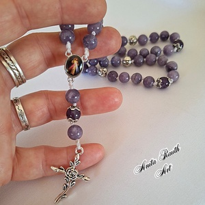 Rózsafüzér leopoldit és ametiszt gyöngyökkel - otthon & életmód - vallás - lánc & füzér - Meska.hu