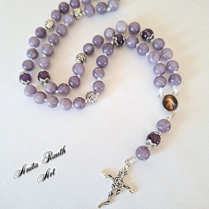 Rózsafüzér leopoldit és ametiszt gyöngyökkel - otthon & életmód - vallás - lánc & füzér - Meska.hu