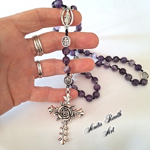 Rózsafüzér ametiszt gyöngyökkel - otthon & életmód - vallás - lánc & füzér - Meska.hu