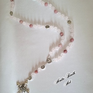 Rózsafüzér rózsakvarc és pink opál gyöngyökkel - otthon & életmód - vallás - lánc & füzér - Meska.hu