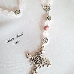 Rózsafüzér rózsakvarc és pink opál gyöngyökkel - otthon & életmód - vallás - lánc & füzér - Meska.hu
