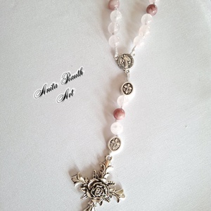 Rózsafüzér rózsakvarc és pink opál gyöngyökkel - otthon & életmód - vallás - lánc & füzér - Meska.hu