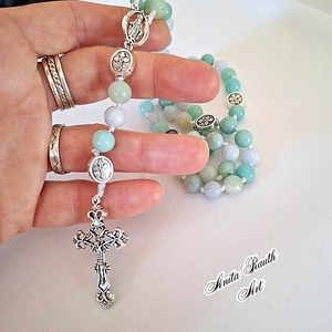 Rózsafüzér kék amazonit és aquamarin gyöngyökkel - Meska.hu