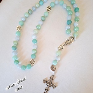 Rózsafüzér kék amazonit és aquamarin gyöngyökkel - otthon & életmód - vallás - lánc & füzér - Meska.hu