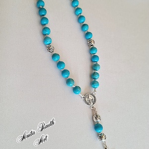 Rózsafüzér türkiz gyöngyökkel - otthon & életmód - vallás - lánc & füzér - Meska.hu