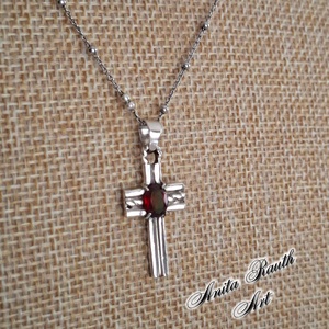 Gránát köves kereszt - ékszer - nyaklánc - medál - Meska.hu