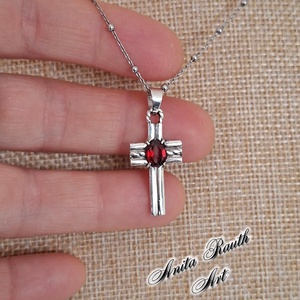 Gránát köves kereszt, Ékszer, Nyaklánc, Medál, Ékszerkészítés, Ötvös, MESKA