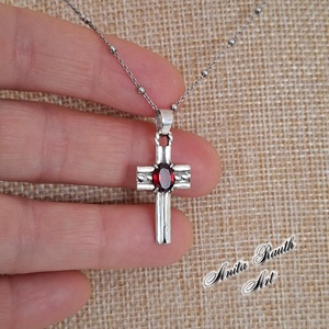 Gránát köves kereszt - ékszer - nyaklánc - medál - Meska.hu