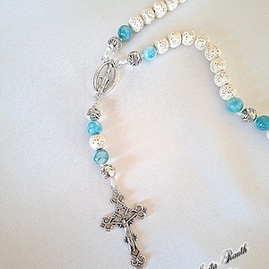 Rózsafüzér  lávakő és larimár gyöngyökkel - otthon & életmód - vallás - lánc & füzér - Meska.hu