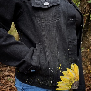 Napraforgós festett farmerkabát - ruha & divat - női ruha - kabát - Meska.hu