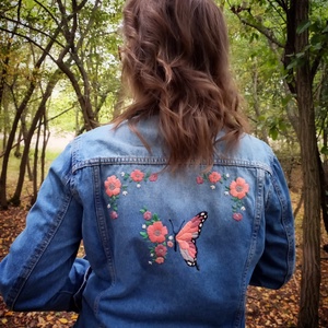 Hímzett farmerkabát, Ruha & Divat, Női ruha, Kabát, Hímzés, MESKA